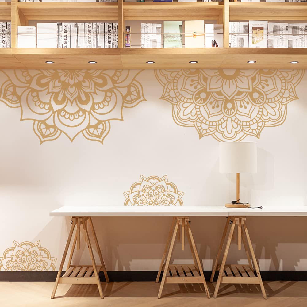SUPERDANT Mandala Boho Flower Wall Decals Border Line Decor DIY Art PVC Wall Decal Removable Wall Stickers and Murals Wall Decoration for Bedroom Living Room