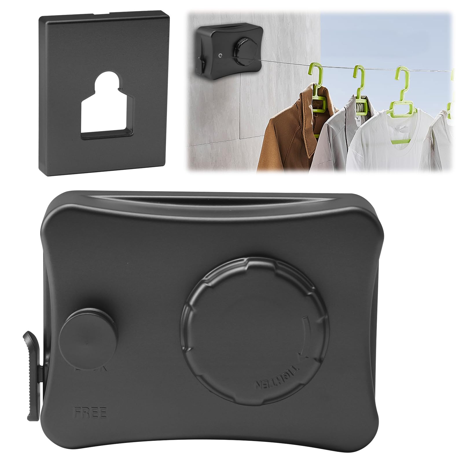 16.7Ft Indoor Washing Line Retractable, Wall Mounted Clothes Line Clothesline Twin, Clothes Drying Line Retractable Washing Lines, Laundry Line Outdoor Bathroom Balcony Hotel (black, singleline)