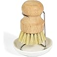 Qaskwaer Wooden Dish Brushes, Dish Scrubber Brush for Cleaning Dishes, Kitchen Wooden Cleaning Dsihes Set with Draining Rack, Natural Sisal Bristles, 1 Set