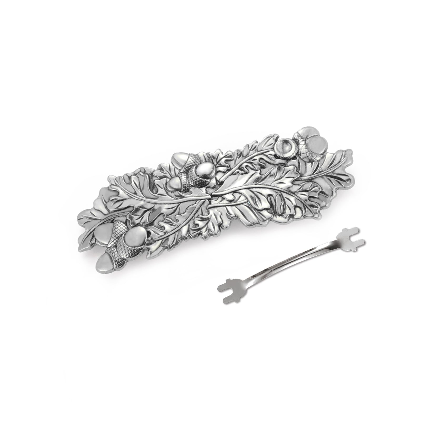 Amaxer Viking Gold Silver Barrettes for Women Girls Celtic Hair Clips for Thick Thin Hair Vintage French Hair Clips Hair Styling Accessories (Silver-Oak leaf)