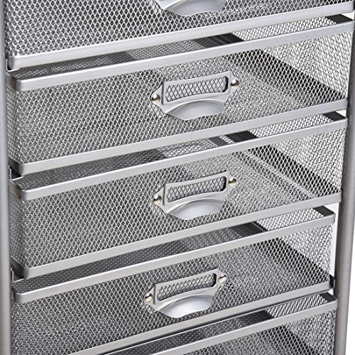 Metal Mesh 9 Drawer Rolling Cart Storage Organizer File Basket Cart Office&Home Cabinet-Silver