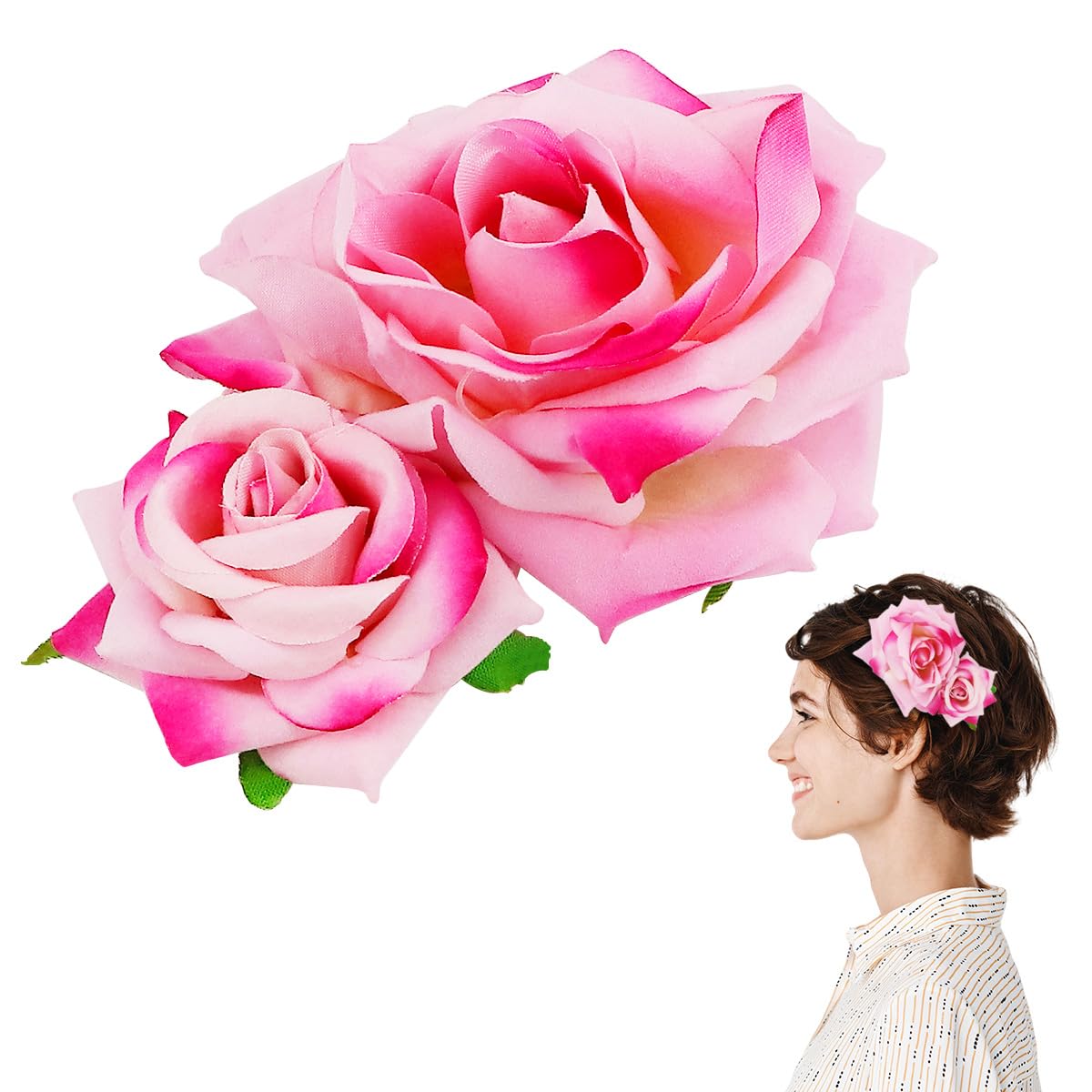 ZJIVQO Rose Hair Clip Flower Hairpin Brooch Velvet Ornament Rose Flower Hair Accessories for Woman Girl Ladies Wedding Hair Clip Flamenco Dancer Valentines Day Decoration, Light Red