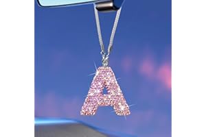 STYVIN Bling Pink Car Accessories for Women Letter Charm, Rainbow Color Rear View Mirror Cute Crystal Pendant Car Decorations, Lucky Gifts Girly Diamond Rhinestone Charm Interior A