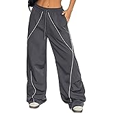 ZAFUL Womens Wide Leg Sweatpants Parachute Pants Baggy Y2K Elastic Waist Jogger Track Pants Streetwear