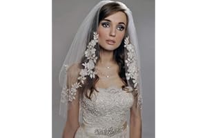 Bmirth 2 Tiers Bride Wedding Veil White Veil Bridal Bridal Tulle Wedding Veil with Flower Lace Edge and Comb (A-white)