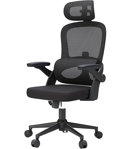 TTD TIANTIANDA Chaise De Bureau Ergonomique En Maille Noire – Accoudoirs Rabattables, Soutien Lombaire, Pivotant