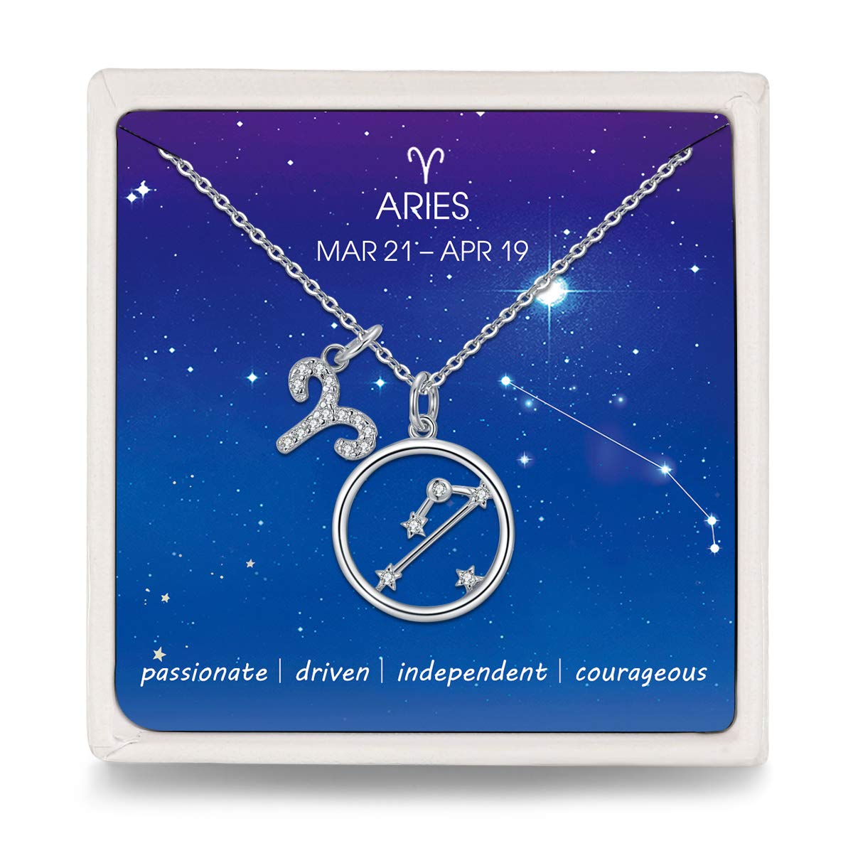 Qings Aries Constellation Necklace Sliver Zodiac Horoscope Charms Birthday Gifts for Women Girls