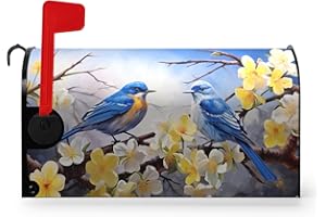 Dacawin Spring Mailbox Covers Magnetic Standard Size Bluebirds Mailbox Post Cover Summer Floral Bird Mailbox Wraps Bluebird D