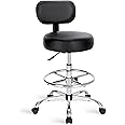 SUPERJARE Drafting Chair with Back, Adjustable Foot Rest Rolling Stool, Multi-Purpose Office Desk Chair, Thick Seat Cushion for Home Bar Kitchen Shop - Black