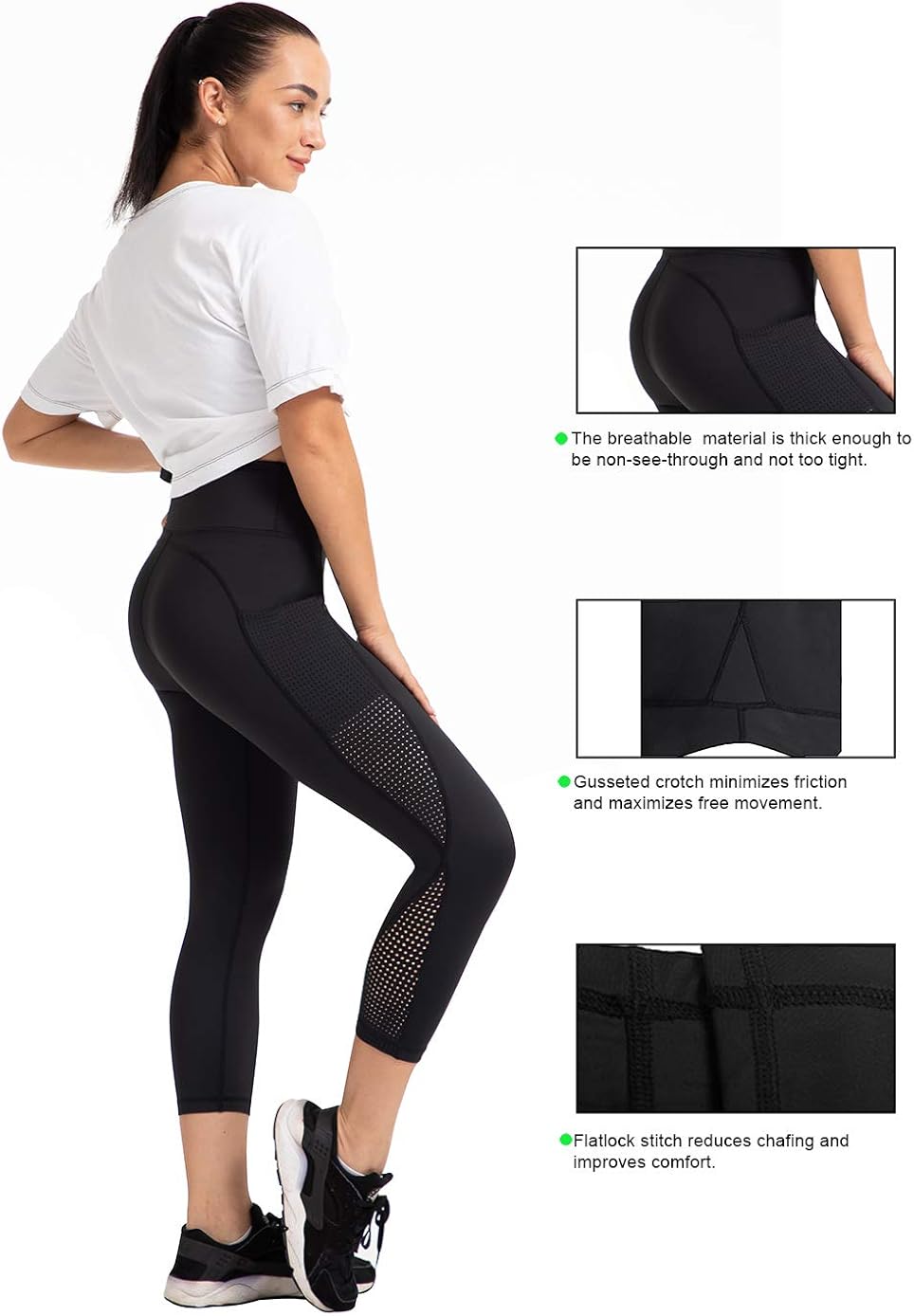 UURUN High Waist Yoga Pants Capri Workout Running Leggings with Pockets - Non-See-Through Fabric: Clothing