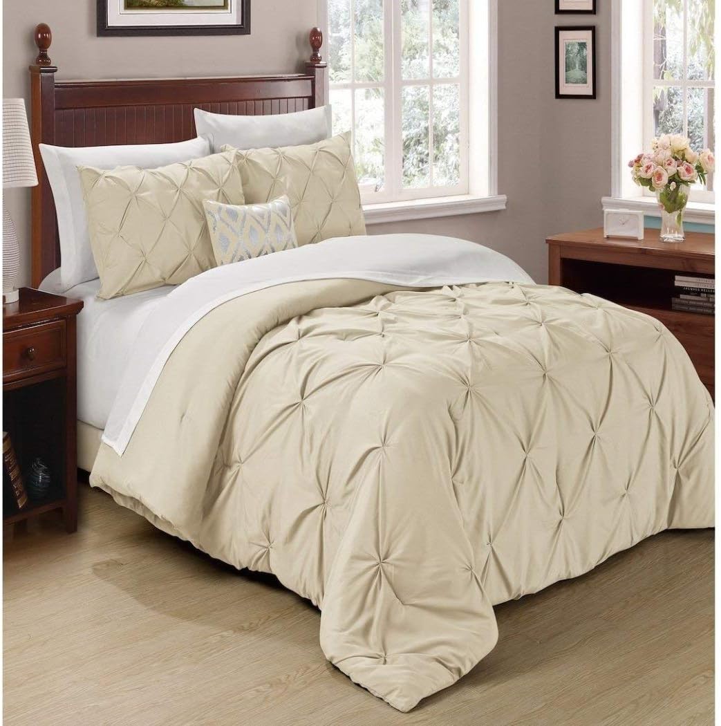 OS 3 Piece Full Queen Pintuck Comforter Set, Tufted Pinch