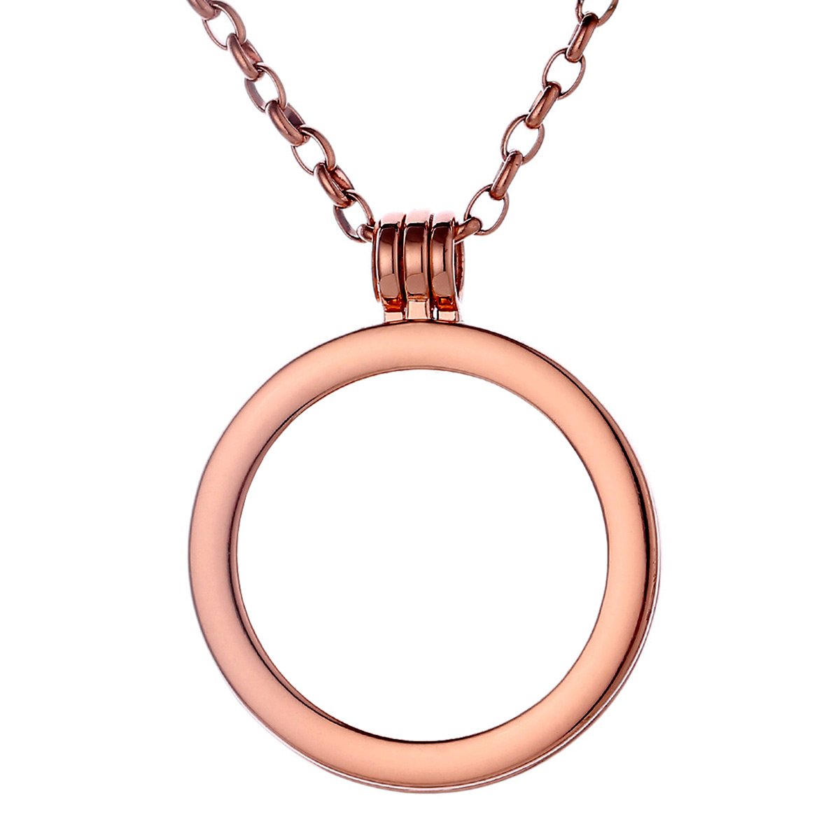Morella Women Necklace 70 cm 27.5" Rose Golden Stainless Steel with a Coin Carrier for Coins 33 mm 1,3" in a Velvet Jewelry Bag