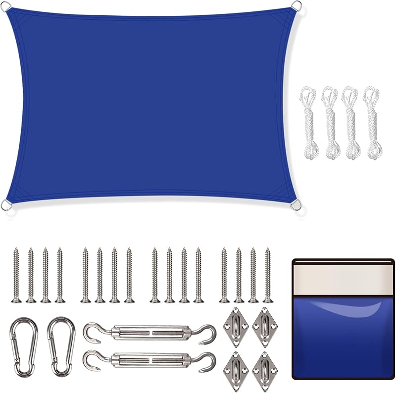 Yeahmart Rectangle Sun Shade Sail 2x3m with Fixing Kit Blue Waterproof UV Block