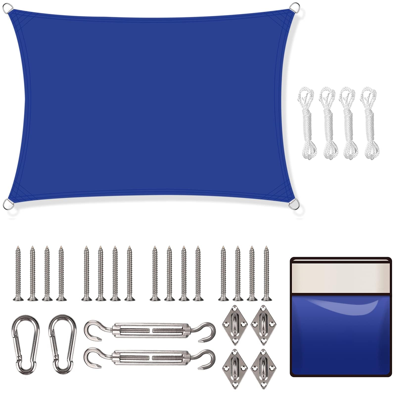 Yeahmart Sun Shade Sail Rectangle 2x3m with Fixing Kit Waterproof Anti-UV Sunscreen Awning Canopy 98% UV Block for Outdoor Garden Patio Party Backyard Yard Camping with Free Rope, Blue