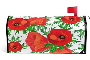 Linomo Magnetic Mailbox Cover Floral Poppy Flower Mailbox Wrap Post Letter Box Cover Home Garden Yard Outdoor Deco for Standa