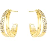 14K Gold Plated Cubic Zirconia Hoop Earrings for Women Jewelry