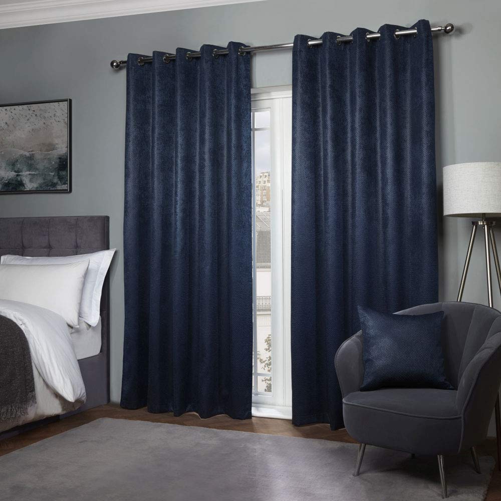 Emma Barclay – 3D Embossed Blackout Curtains for Bedroom Living Room Thermal Insulated Woven Eyelet Blackout Curtains With Reflective Reverse Weave Ambiance Collection (66” x 54” Inch)(Navy)