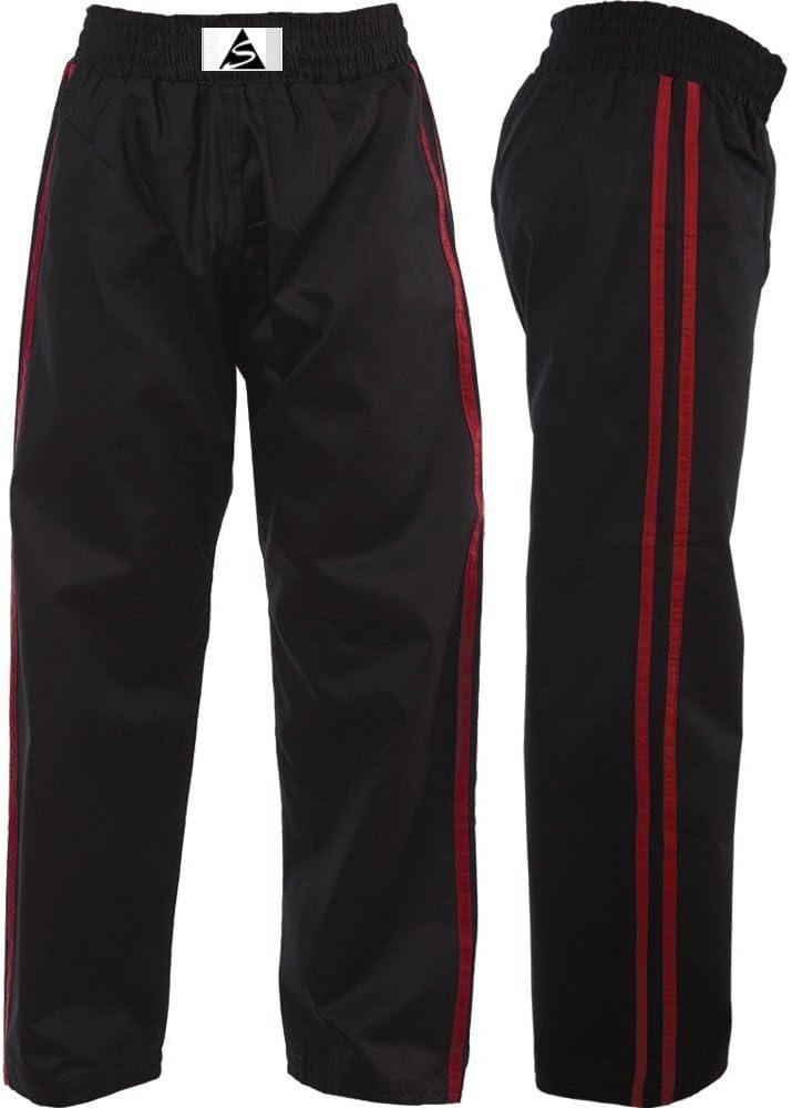 Spirit Black Satin Silk With Red Stripe Kickboxing Trousers