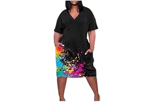 Hvyesh Women's Short Sleeve 2023 Plus Size Dresses Outfits V Neck Gradient Color Fashion Summer Sun Dress with Pockets