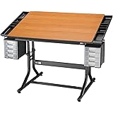 Alvin CM48-3-WBR CraftMaster II Deluxe Art, Drawing, and Hobby Table Black Base with Cherry Woodgrain Top