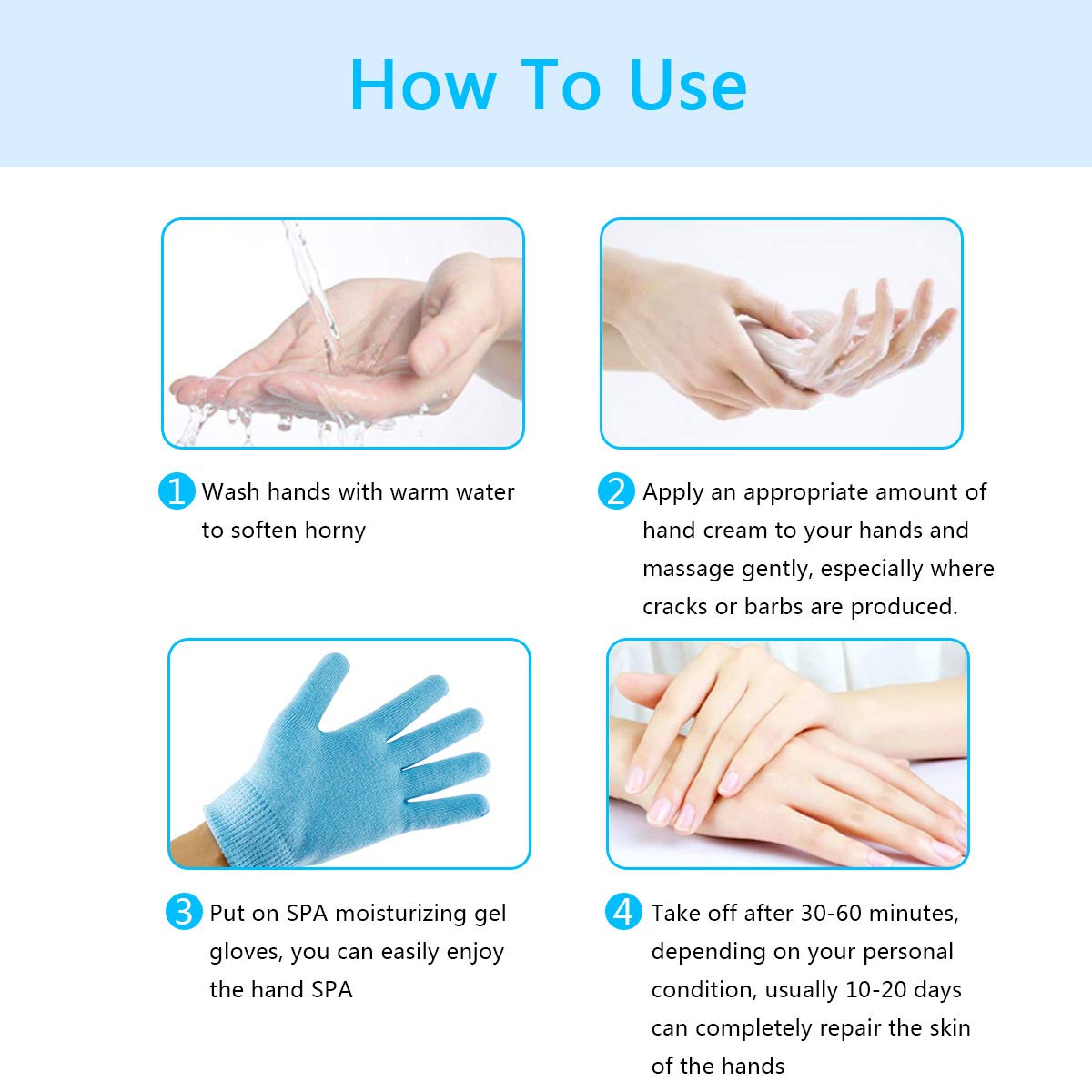 Happon Moisturizing Gel Gloves Soft Spandex with Thermoplastic Gel Repair Heal Eczema Cracked Dry Skin, Gel Lining Infused with Essential Oils and Vitamins for Dry Hard Cracked Skin - Blue : Beauty