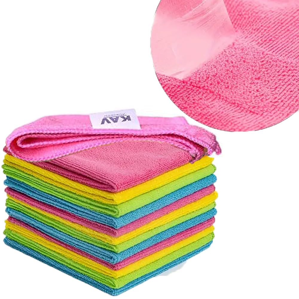 KAV Microfibre Cleaning Cloths - 12PC Ultra Absorbent, Lint-Free, Reusable Towels for Kitchen, Car, Glass & Office - Super Soft, Streak-Free, Machine Washable Microfiber Duster - (40x40cm / 16"x16")
