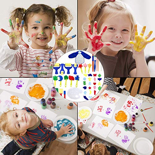 Barbella 46 Pieces Sponge Paint Craft Brushes for Toddlers Assorted Pattern, Including Children Waterproof Art Painting Smock Apron (46pcs) - Thumbnail 7
