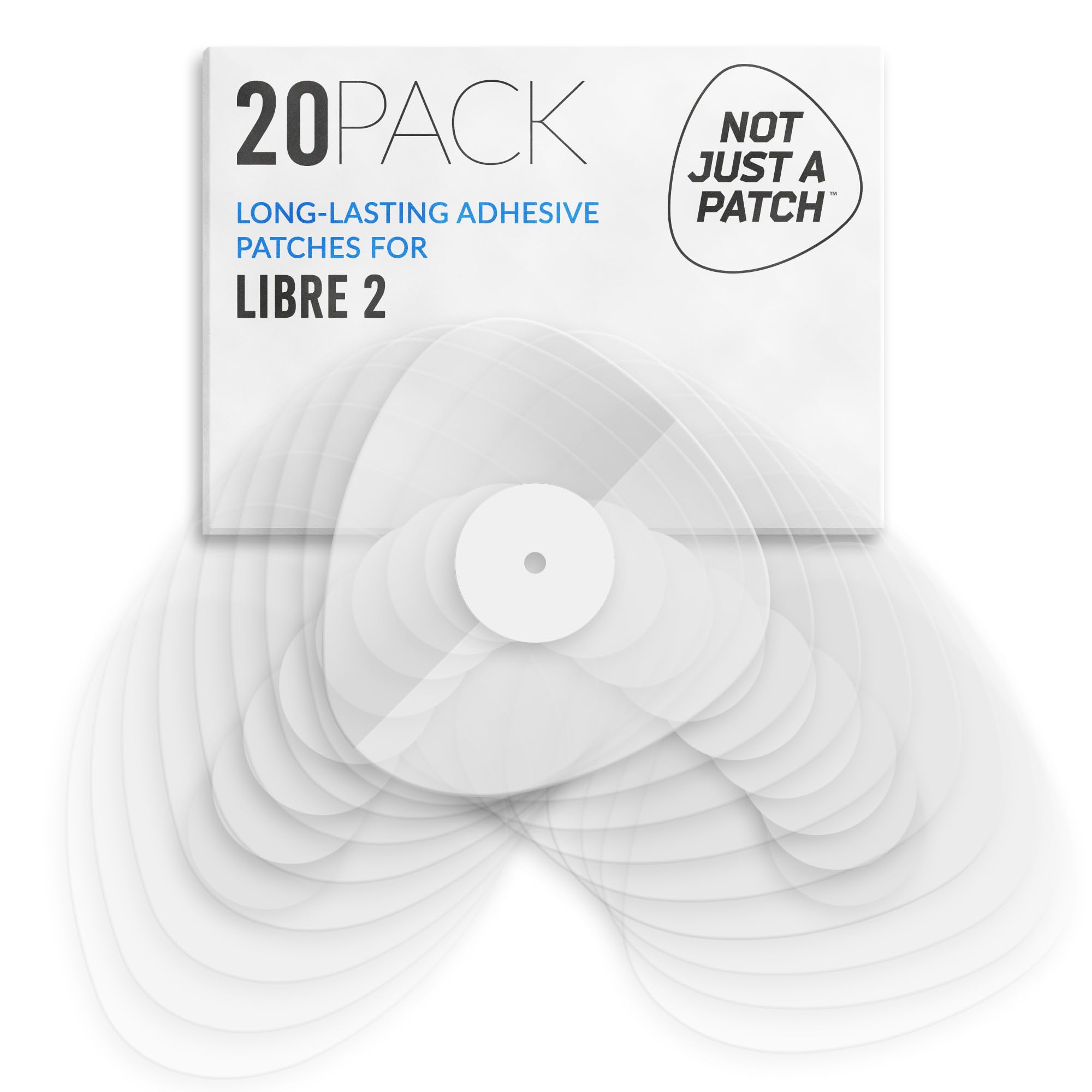 Not Just A Patch Adhesive Patches for Freestyle Libre 2 & Lingo CGM – Water-Resistant & Sweatproof Sensor Covers for 10-14 Days, Pre-Cut Clear Patch – 20 Pack