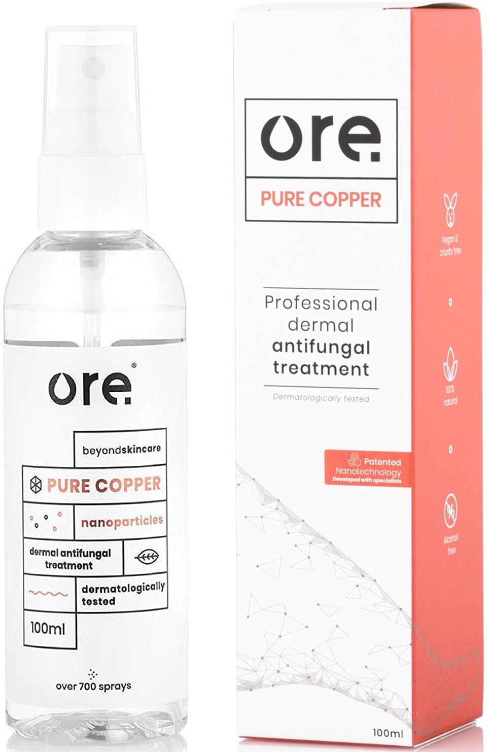 Ore® Copper Professional Dermal Anti-fungal Treatment Spray, 100% Natural for Athletes Foot Ringworm, Jock Itch
