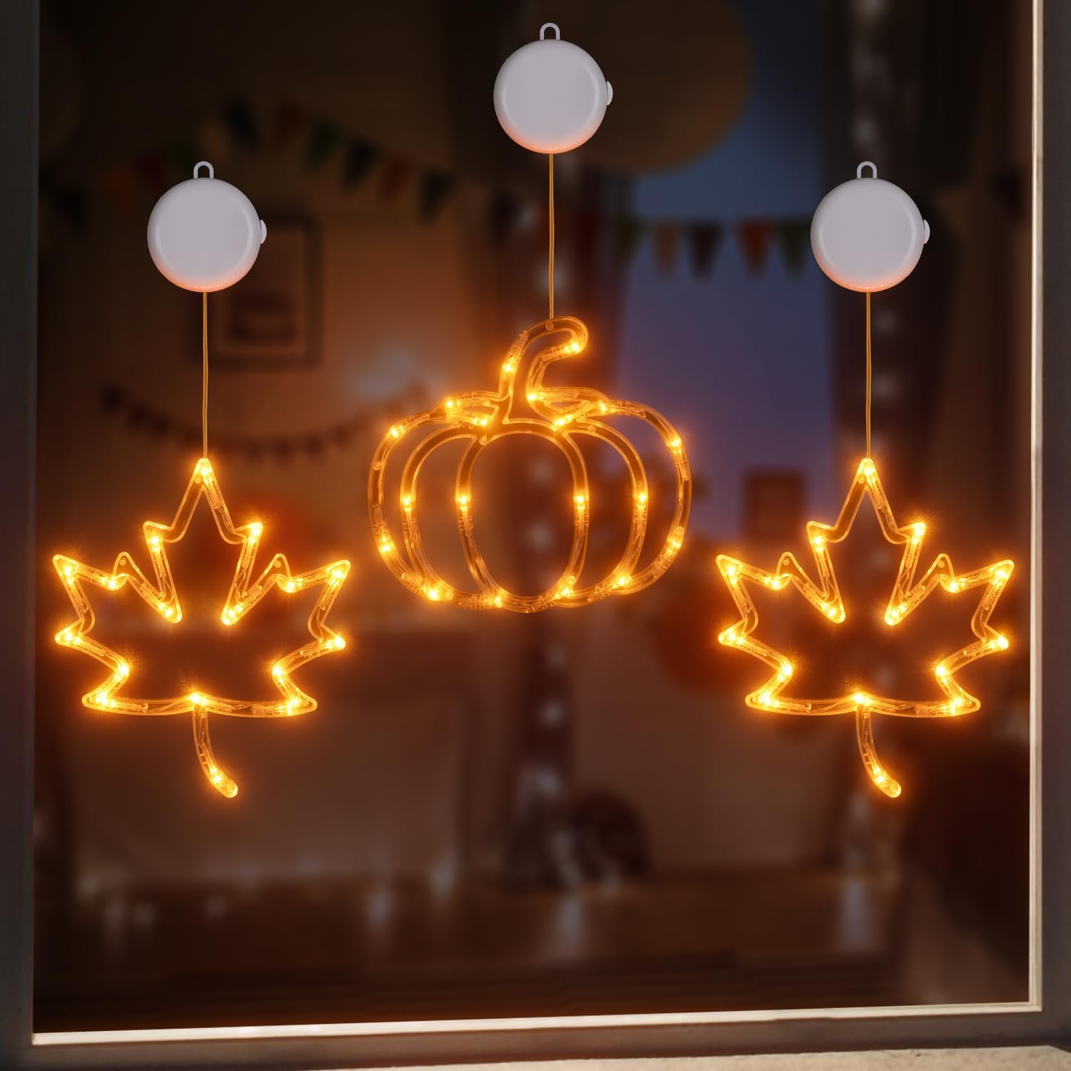 String Lights - Fall Decor, Thanksgiving Window Decorations Lights, 3 Pack Fall Decorations for Home, LED Pumpkin Lights & Maple Lights Battery Operated, Thanksgiving Autumn Harvest Décor