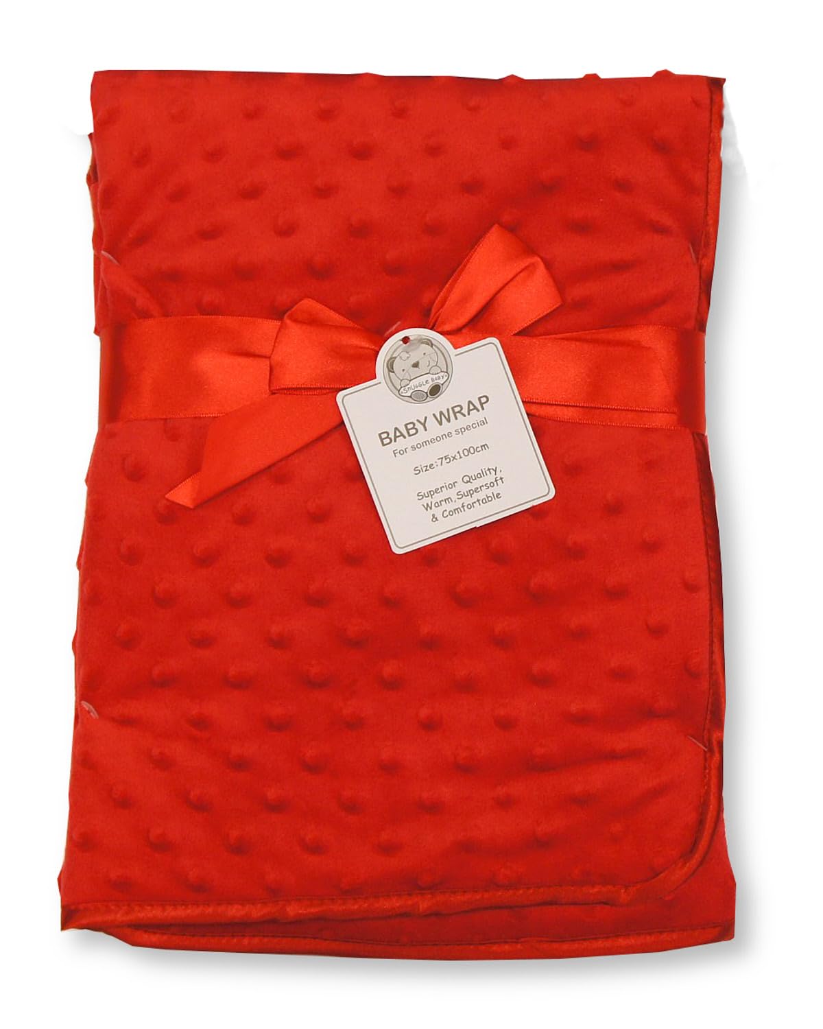 Baby Velour Bubble Wrap Blanket with Fleece Back and Satin Trim (Red)