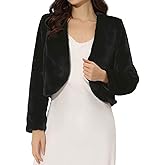 Allegra K Cropped Jacket for Women's Faux Fur with Pockets Long Sleeve Open Front Wedding Bolero Gowns Coat