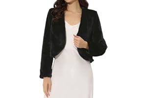 Allegra K Cropped Jacket for Women's Faux Fur with Pockets Long Sleeve Open Front Wedding Bolero Gowns Coat