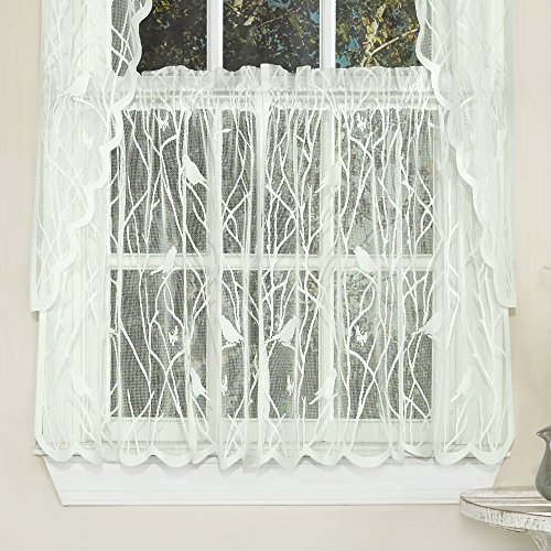Sweet Home Collection Kitchen Window Tier, Swag, or Valance Curtain Treatment in Stylish and Unique Patterns and Designs for All Home Décor, 36", Songbird Ivory