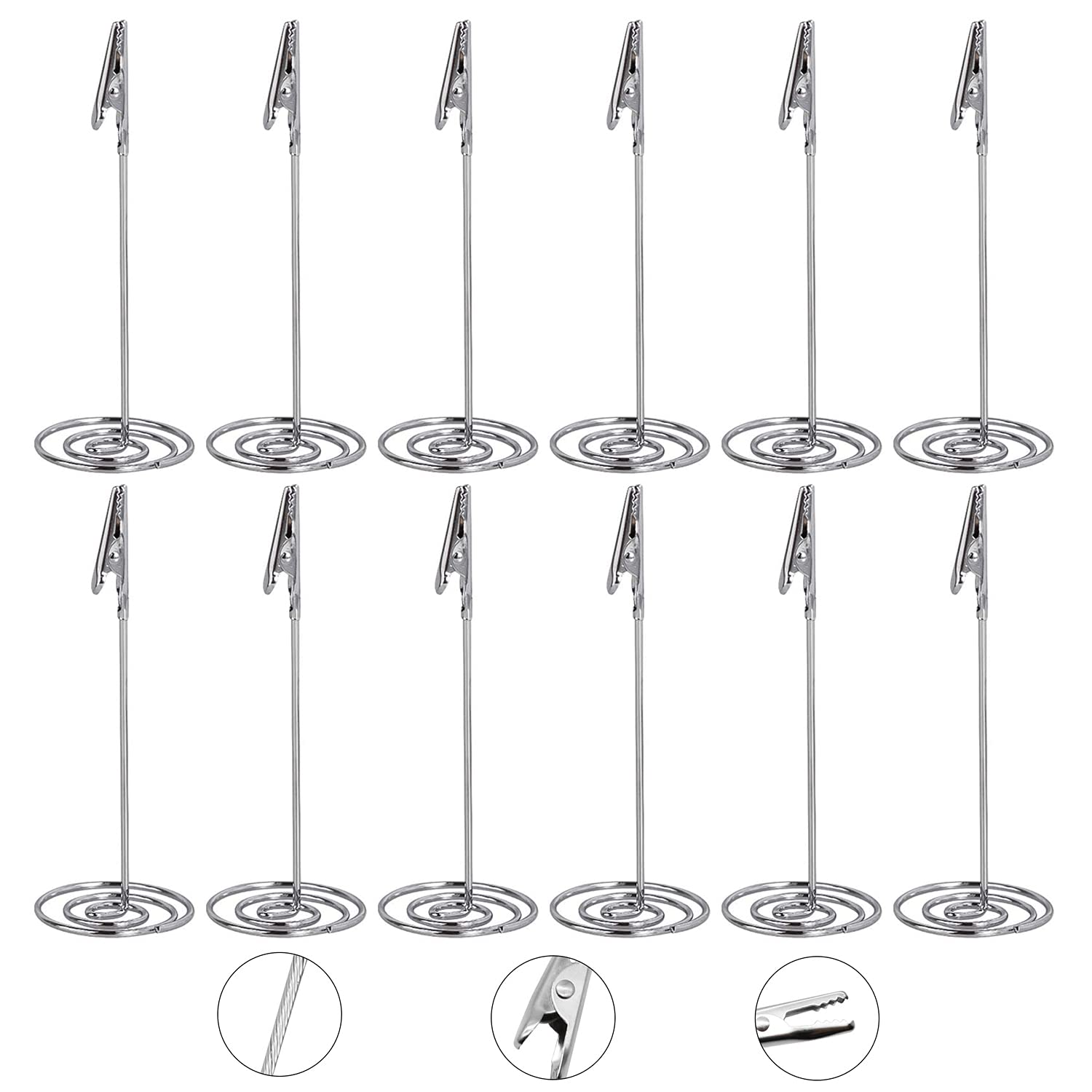 12Pcs Table Number Holders, Place Card Holder, Memo Holder Clips Vertical Note Holder Clasp Holder Photo Number Stand Note Clip for Wedding Party Gatherings Office Desk Photo Clips (Silver)