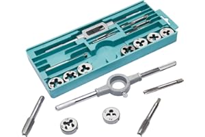 EILXMAG 20 PCS Tap and Die Set - Metric Size M3, M4, M5, M6, M7, M8, M9, M10, M12 Tap Set and Die Set Threads Tapping Threading Tool Kit with Wrench Handle, Storage Box