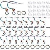 arricraft 150 Pcs 304 Stainless Steel Earring Fish Hooks Findings, Rainbow Color French Ear Wires Earring Hooks Kit with 50 Pcs Open Jump Rings 50 Pcs Plastic Ear Nuts for DIY Jewelry Making