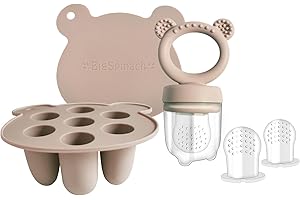 BigSpinach Silicone Baby Food Freezer Tray with Teething Popsicle Molds - Baby Fruit Feeder and Breastmilk Teether Combo