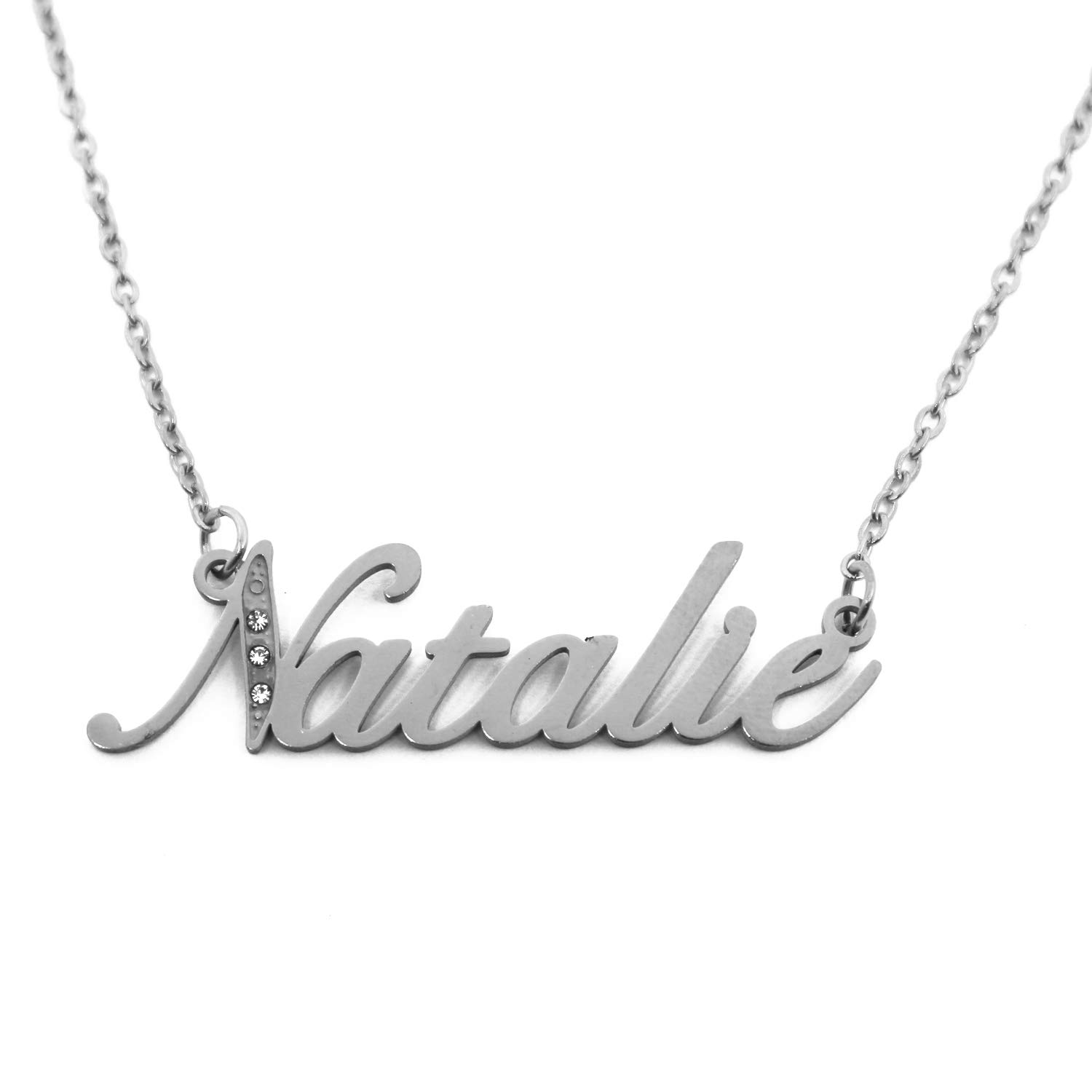 Kigu Name Necklace Natalie - Silver Tone - Personalised Name Necklace Natalie - Customised Jewellery For Girls - Personalised Jewellery For Women - Name Pendant Natalie - Incl Gift Packaging