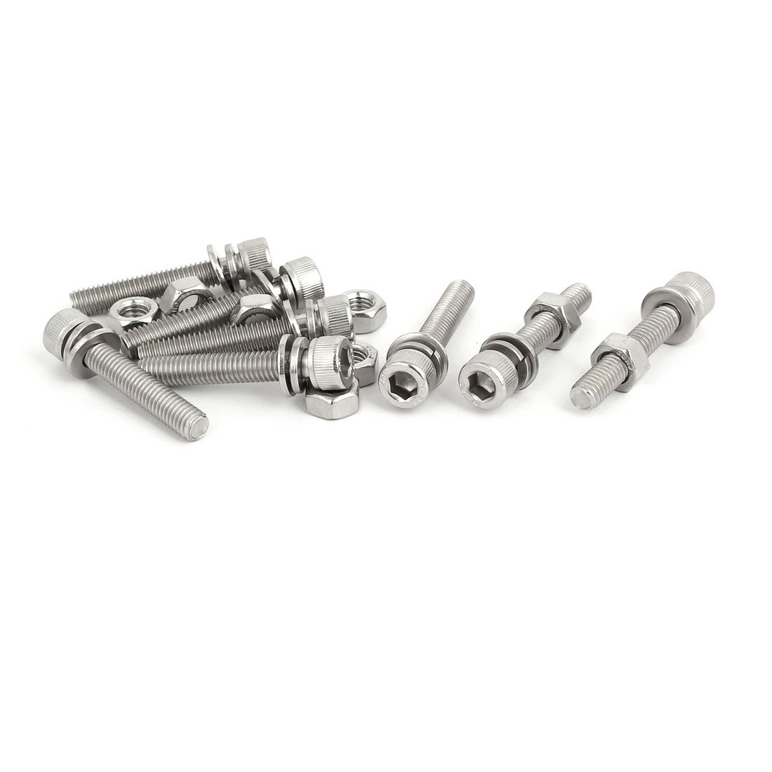 Sourcingmap M6x35mm 304 Stainless Steel Hex Socket Head Cap Bolt Screw Nut w Washer 8 Sets