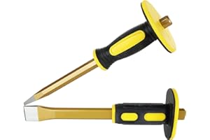 DIRBUY 2 Pack Masonry Concrete Chisel 12 inch, Flat Head and Point Head, Heavy Duty Rock Chisel Brick Chisel Cement Chisel for Demolishing, Chipping with Hand Protection