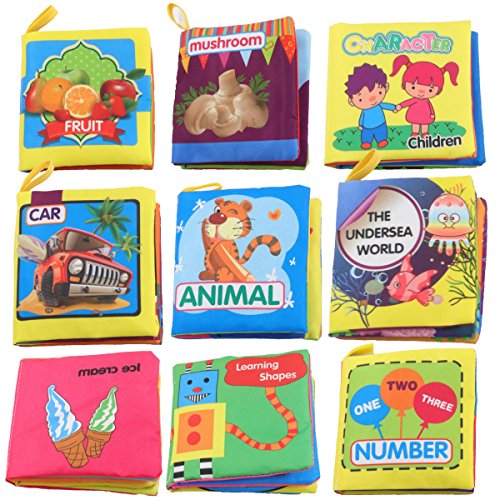 DEKIRU 9-Pack Nontoxic Fabric Baby Cloth Books Early Education Toys Activity Crinkle Cloth Book for Toddler