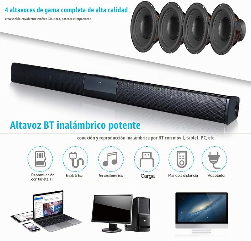 Barra de Sonido para televisores,Luxus inalámbrico BT 4.0 Altavoz SoundBar TV de Cine en casa 3D de Bass televisor de subwoofer con RCA Line – Mando a Distancia — foto 2 de 8