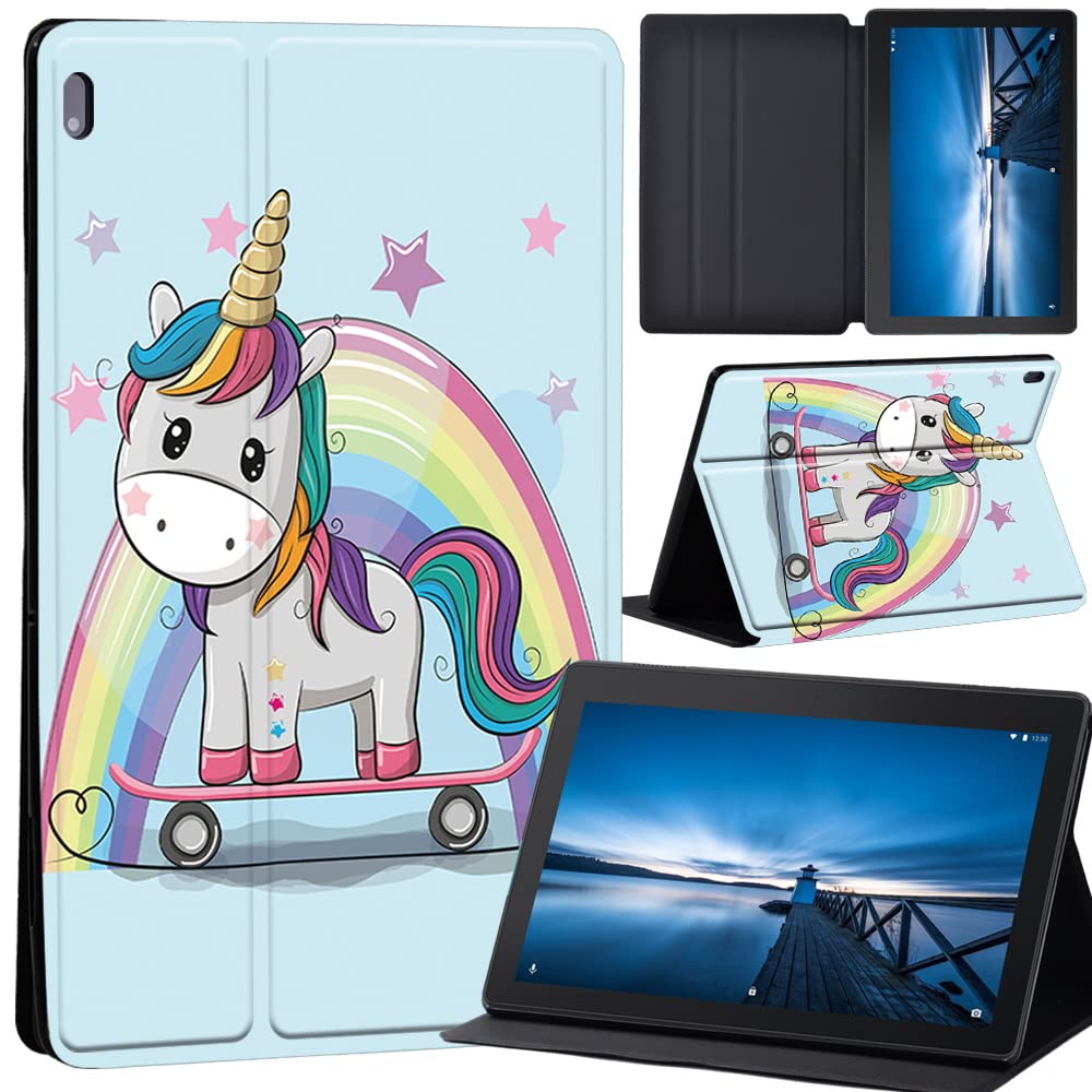 Cartoon Case for Lenovo Tab M10 TB-X605F/ TB-X605L/ TB-X505F/ TB-X505L - Leather Tri-Fold Stand Cover Case for Lenovo Tab M10 10.1-Inch Tablet (unicorn on skateboard)