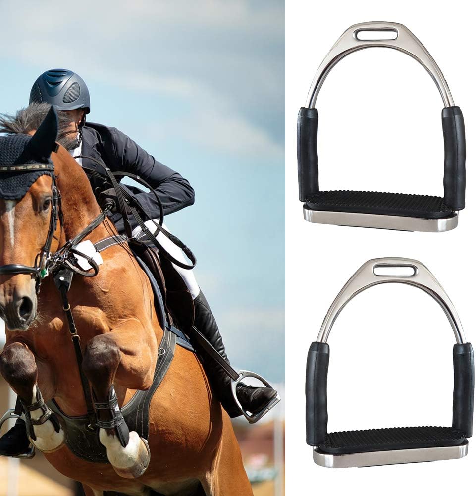 2PCS Horse Stirrup High Strength Horse Riding Stirrup Safety Folding Stainless Steel with Non-slip Rubber Pad For Outdoor Sport