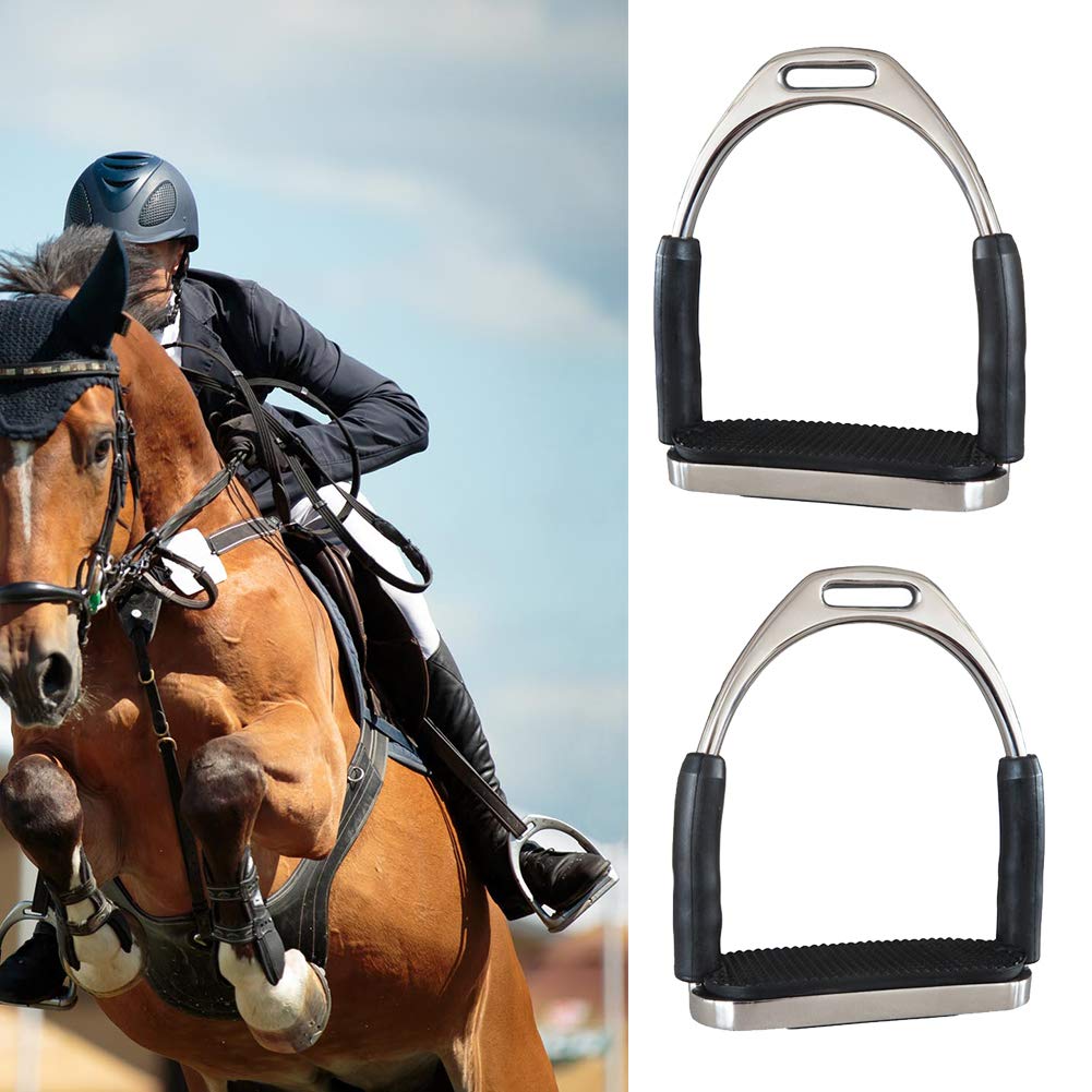 2PCS Horse Stirrup High Strength Horse Riding Stirrup Safety Folding Stainless Steel with Non-slip Rubber Pad For Outdoor Sport