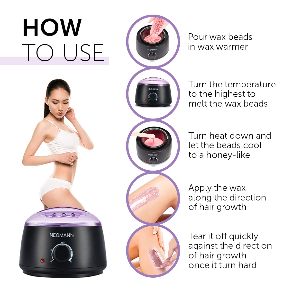 Waxer II Waxing Kit for Women and Men Non-Sticky, Teflon-Coated - Wax Warmer for Hair Removal incl. 300g Wax Beads, 20 Spatulas