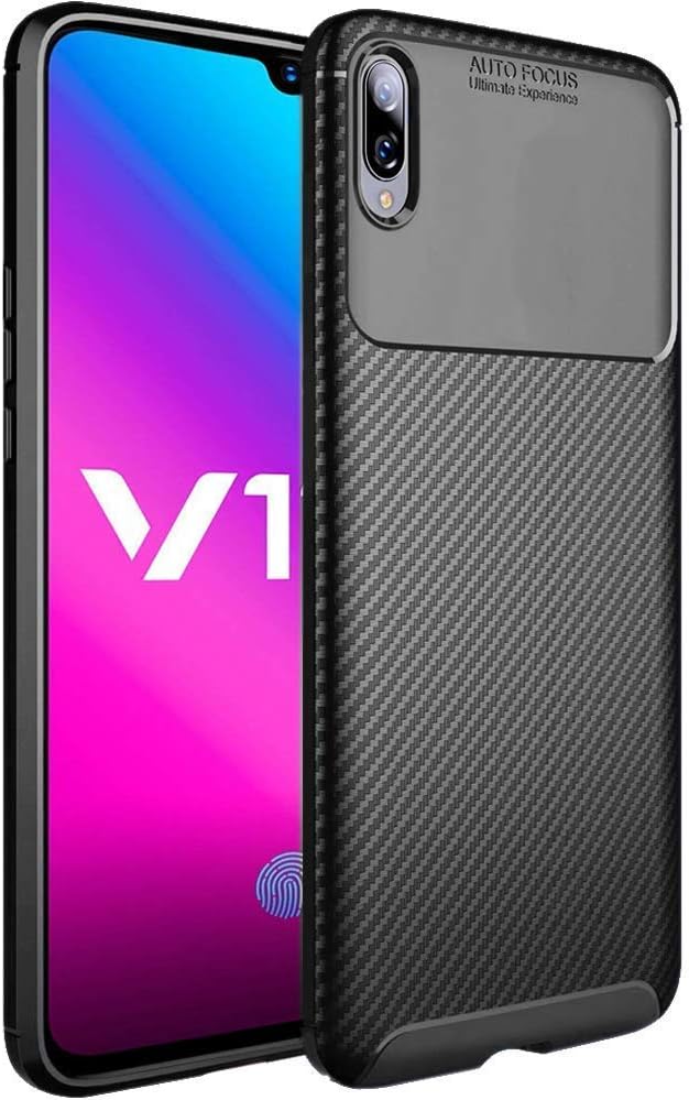 Fablueยฎ Bettle Carbon Fibre Texture Series Shockproof Armor TPU Back Cover Case for Vivo V11 Pro Mobile Phone Cover-Black