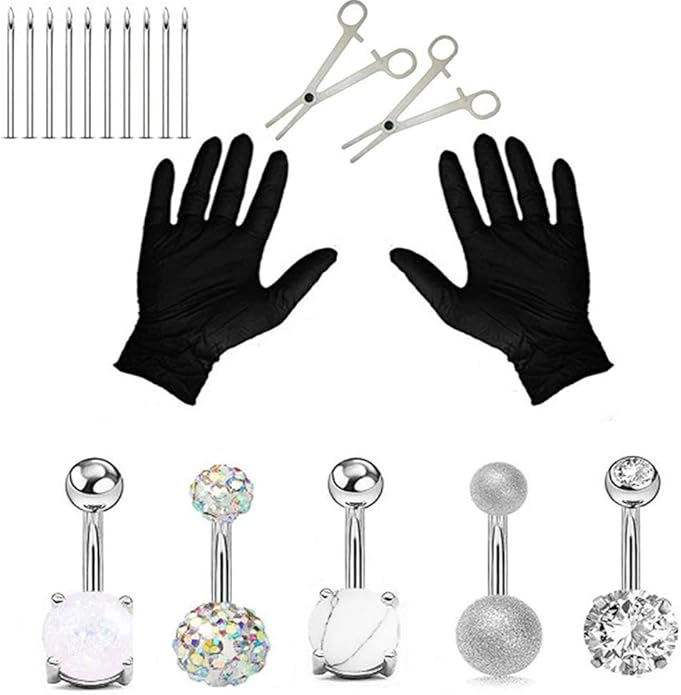 Jconly 20Pcs Professional Piercing Kit Multicolor Steel 14G CZ Belly