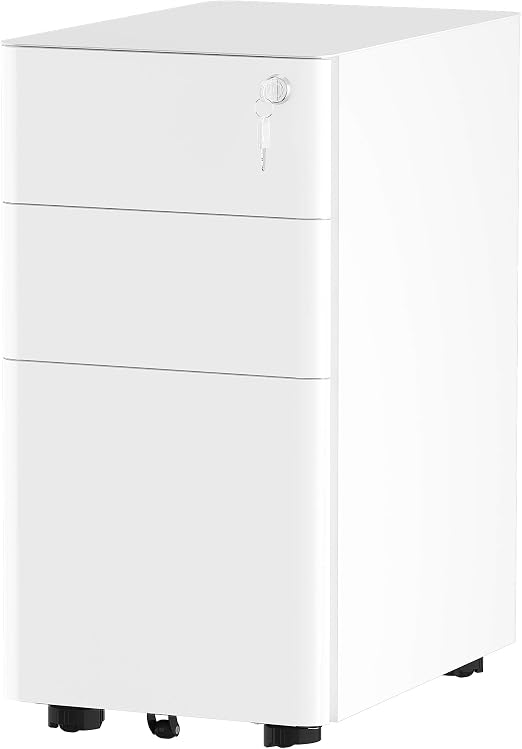 Amazon Com Yitahome 3 Drawer Metal Filing Cabinet Office Drawers With Keys Compact Slim Portable File Cabinet Pre Built Office Storage Cabinet For A4 Letter Legal White Kitchen Dining